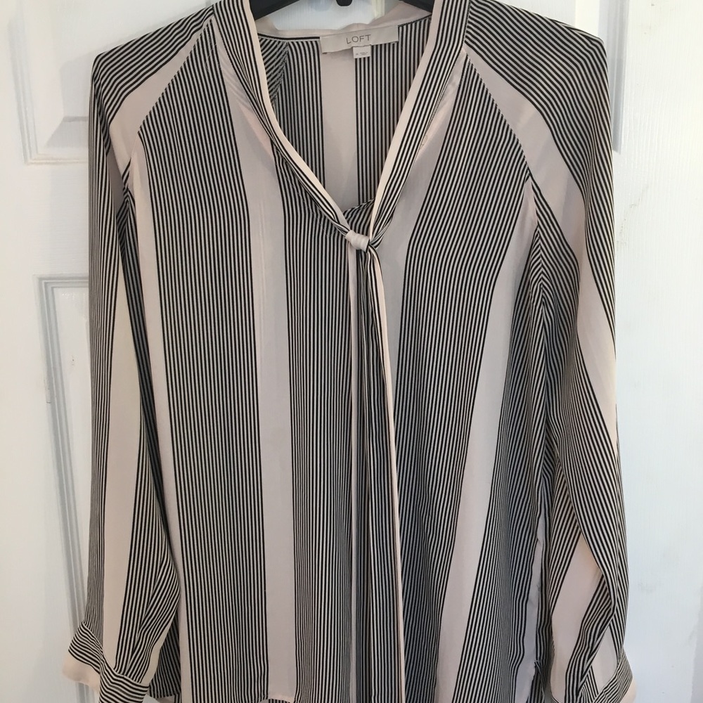 Loft striped tie neck Blouse